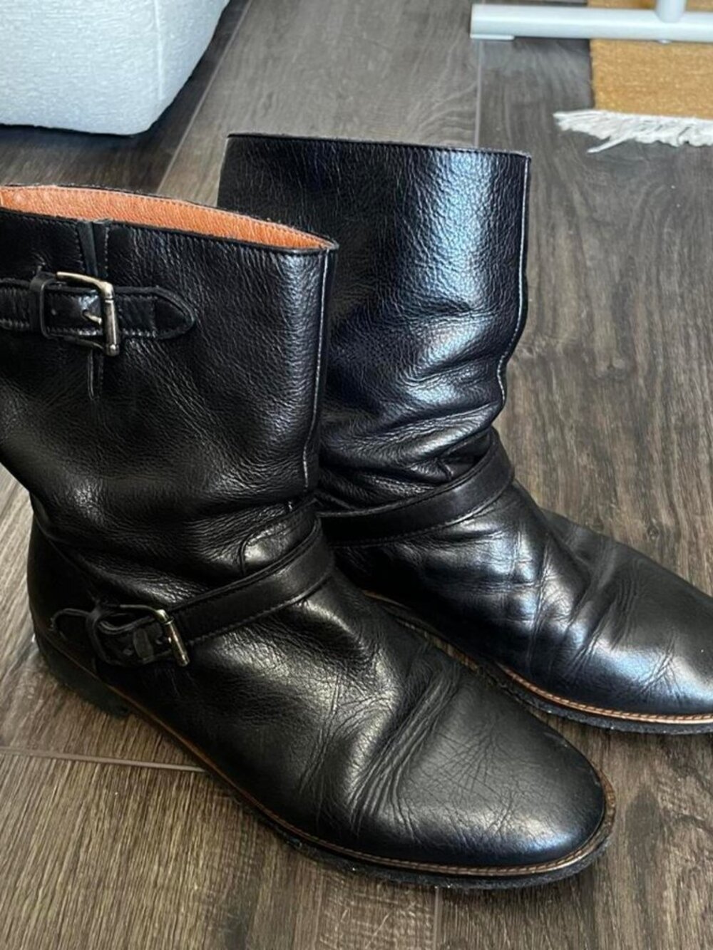Margaret Howell Idea Vintage black leather engineer boots, size 24.5 / size US 8